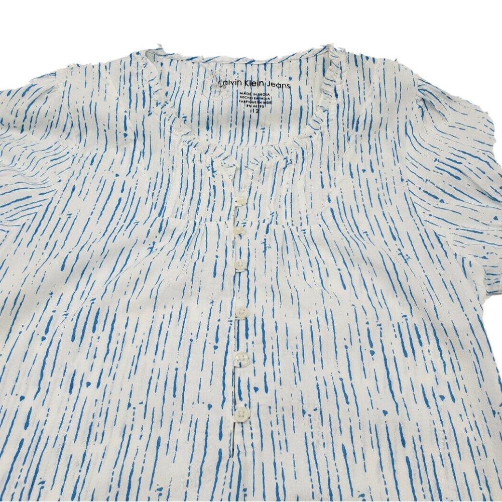 Calvin Klein Jeans Girls Short Puff Sleeve Ruffle Tunic Blouse Size 12 - Picture 3 of 9